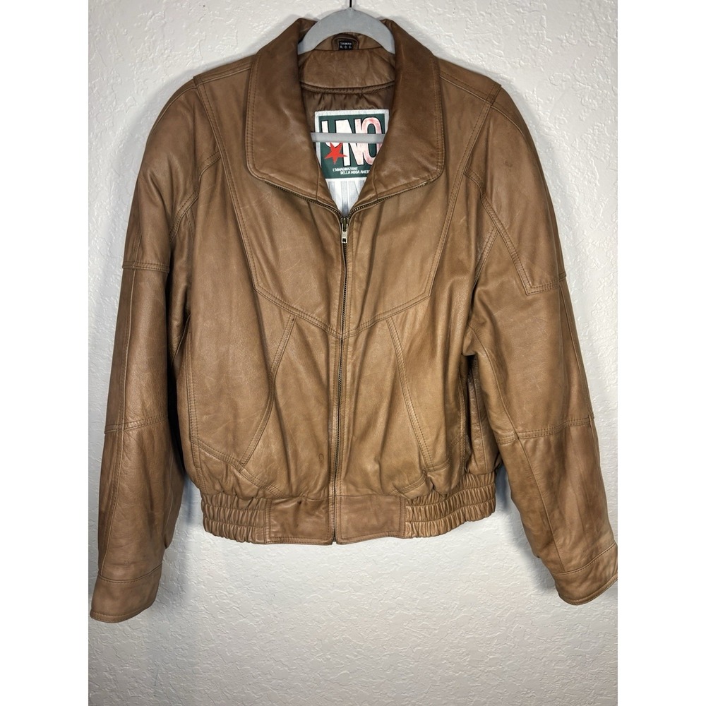 Authentic Vintage Uno Lino  Italian Leather Bomber Jacket, Tan, Medium
